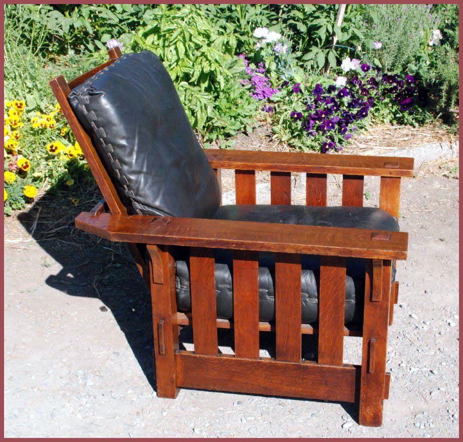 Voorhees Craftsman Mission Oak Furniture - Vintage J.M. Young Shown fully reclined. - Voorhees Craftsman Mission Oak Furniture - Vintage J.M. Young