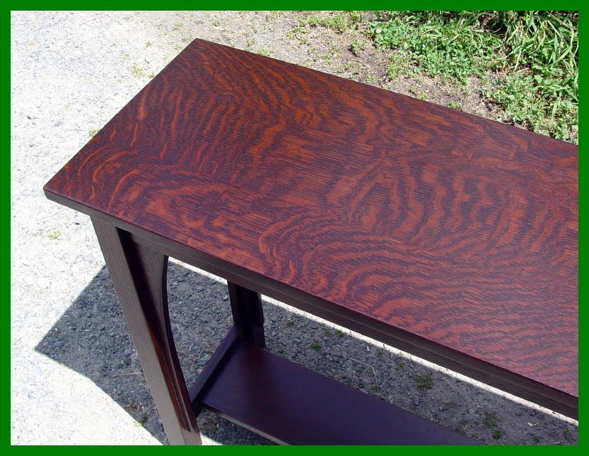 Voorhees Craftsman Mission Oak Furniture Custom Sofa Table With View Of Top Showing The Striking Grain Patterns Premium Hand Selected Quarter