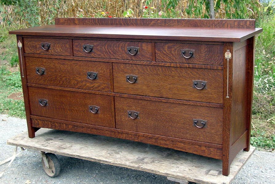 Voorhees Craftsman Mission Oak Furniture Custom Inlaid 7 Drawer Additional Image Similar Inlaid Dresser