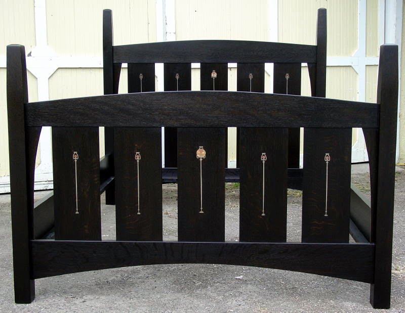 Voorhees Craftsman Mission Oak Furniture Gustav Stickley Harvey Same Design Shown With Ebony Finish Highlighting The Pewter Inlay Queen Bed