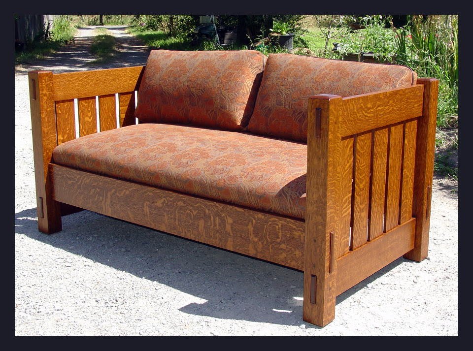Voorhees Craftsman Mission Oak Furniture Gustav Stickley Inspired Same Form Shown In The Smaller Size With Fabric Cushions A Medium Nut Brown Finish
