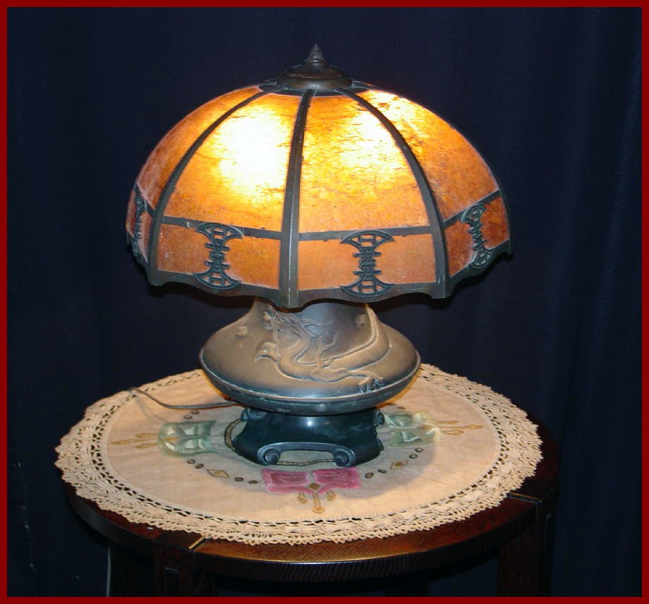 Voorhees Craftsman Mission Oak Furniture Lighting Arts And Crafts Vintage Mica Table Lamp With Dragon Base Lillian Palmer Style