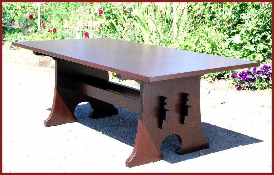 Voorhees Craftsman Mission Oak Furniture - Mousehole Dining Table Mousehole Dining Table with Leaves, Inspired from an antique L.& J G Stickley Table - Voorhees Craftsman Mission Oak Furniture - Mousehole Dining Table