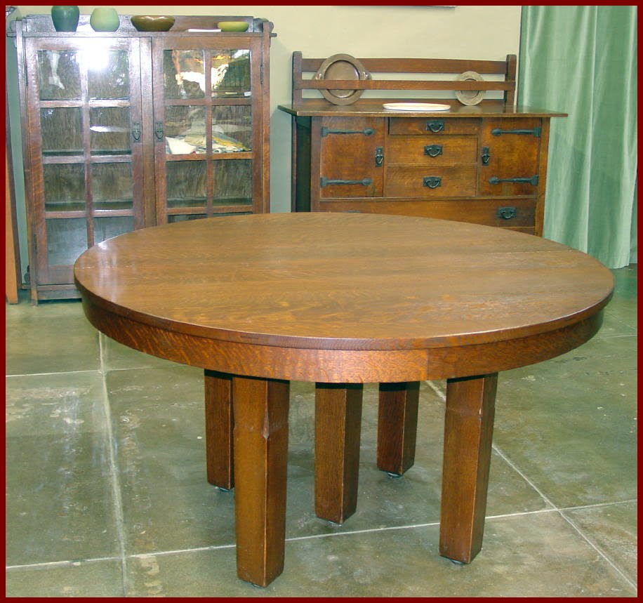 Voorhees Craftsman Mission Oak Furniture L J G Stickley Oak Dining Table With Four Leaves