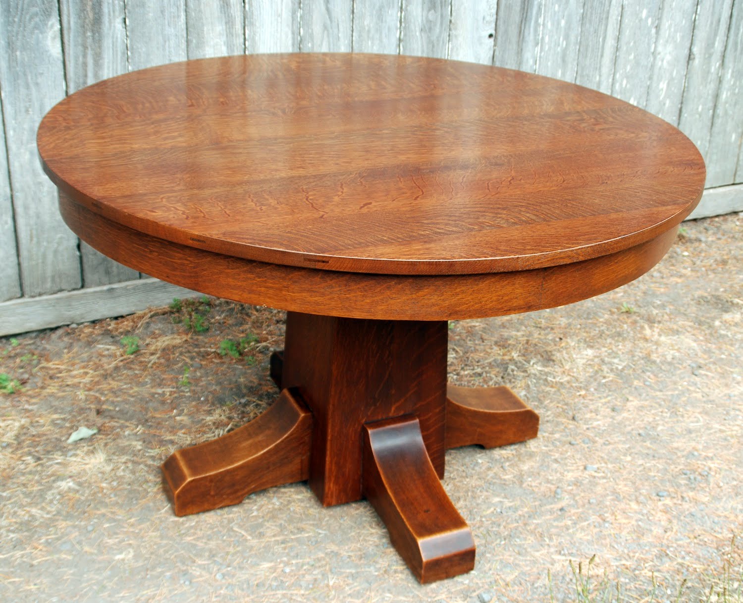 Voorhees Craftsman Mission Oak Furniture Original L J G Stickley 42 Inch Dining Table With 4 Original Leaves Signed